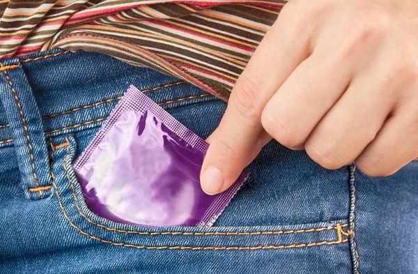 Condoms Package Jeans — Stock Photo, Image