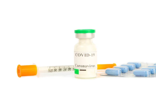 Koronavirová Vakcína Covid Izolované Bílém Pozadí — Stock fotografie