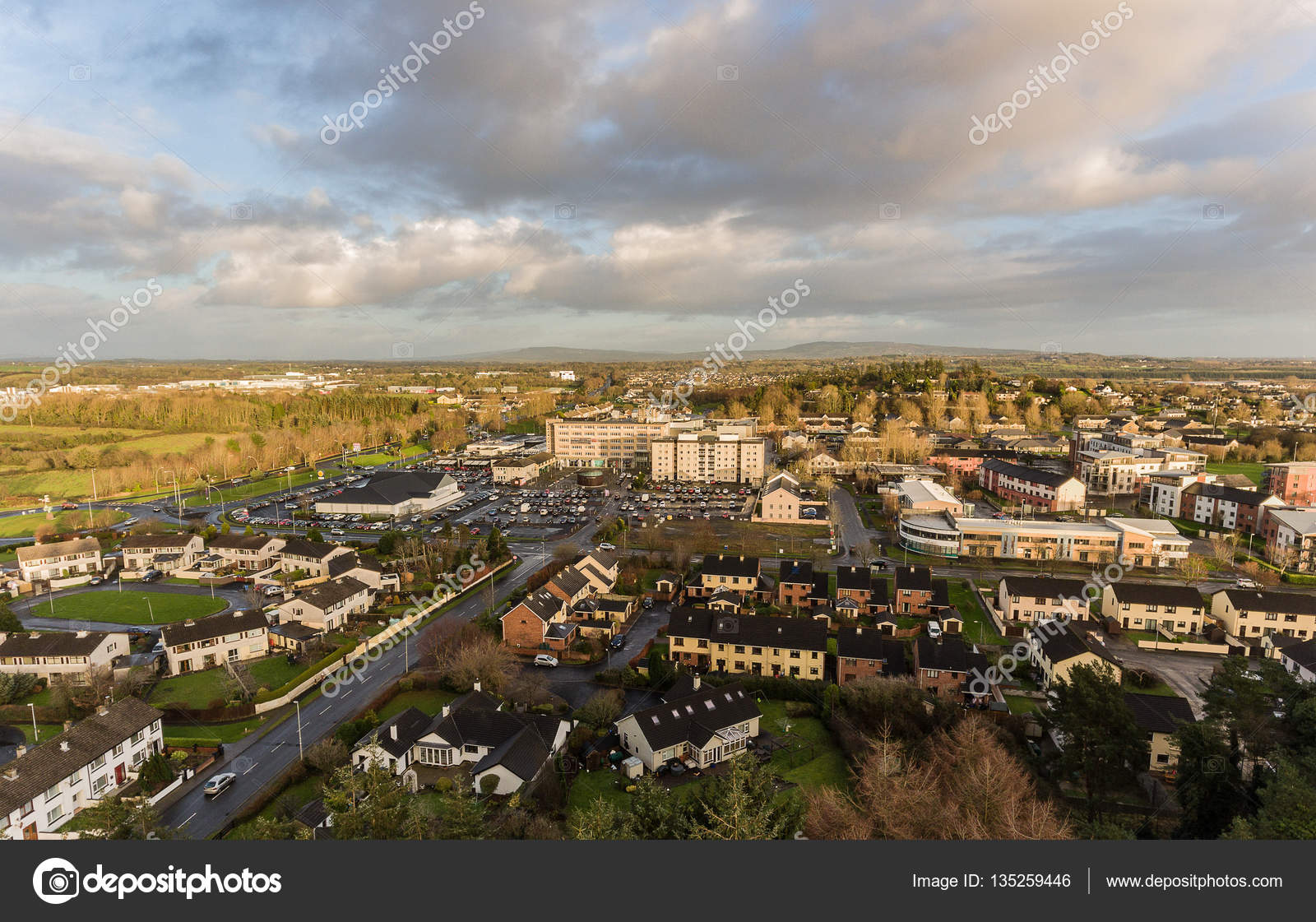 Shannon town center aerial skyline. Shannon town centre serves shannon