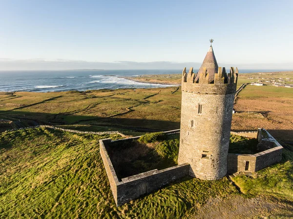 Epic Aerial Scenic Irish Castle landscape view from Doolin in Co