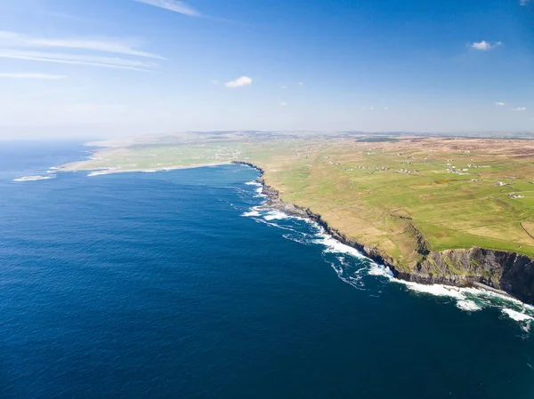 Aerial Ireland countryside tourist attraction in County Clare. The Cliffs of Moher and Burren Ireland. Epic Irish Landscape Seascape along the wild atlantic way. Beautiful scenic nature Ireland