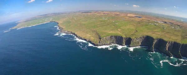 Aerial Ireland countryside tourist attraction in County Clare. The Cliffs of Moher and Burren Ireland. Epic Irish Landscape Seascape along the wild atlantic way. Beautiful Ireland Panoramic