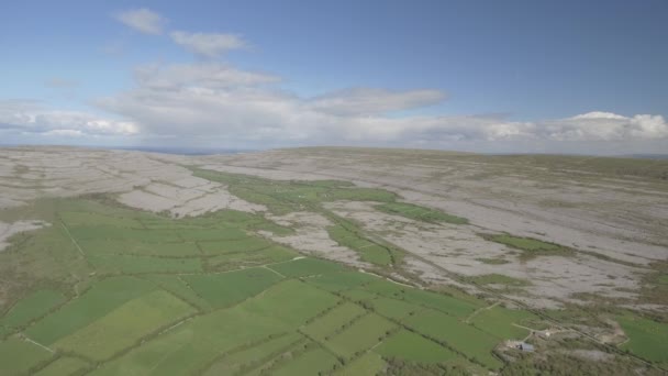Epic Aerial view of the beautiful Irish country nature landscape from the Burren national park in County Clare Ireland — стоковое видео