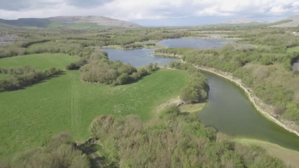 Epic Aerial view of the beautiful Irish countryside nature landscape from the Burren national park in County Clare Ireland — Stock Video
