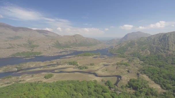 Luftaufnahme Killarney Nationalpark auf dem Ring von Kerry, County Kerry, Irland. epische Antenne einer natürlichen irischen Landschaft. Flachbildfernseher. — Stockvideo
