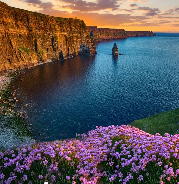 Vacker solnedgång från klipporna i moher i grevskapet clare, Irland. klipporna i moher är en av Irlands främsta attraktioner aloing vilda Atlanten vägen — Stockfoto