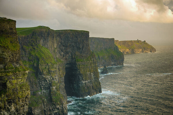 spectacular ireland scenic rural nature landscape from the cliffs of moher in county clare, ireland. ireland's top landscape tourism landmark attraction along the wild atlantic way