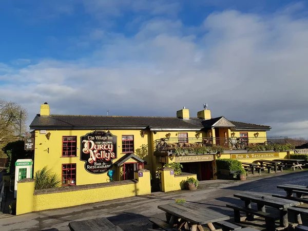 Bunratty Castle and Durty Nelly 's Irish Pub, Ireland - Nov 30th 2017: Beautiful view of Ireland' s most famous Castle and Irish Pub in County Clare. Известная всемирная туристическая достопримечательность. Bunratty Castle and Durty Nelly 's Pub . — стоковое фото