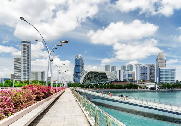 Esplanade Drive et pont piétonnier au-dessus de la rivière Singapour — Photo