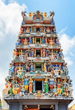Gopuram Sri Mariamman Tapınağı. Hindu Tapınağı'nda Singapur