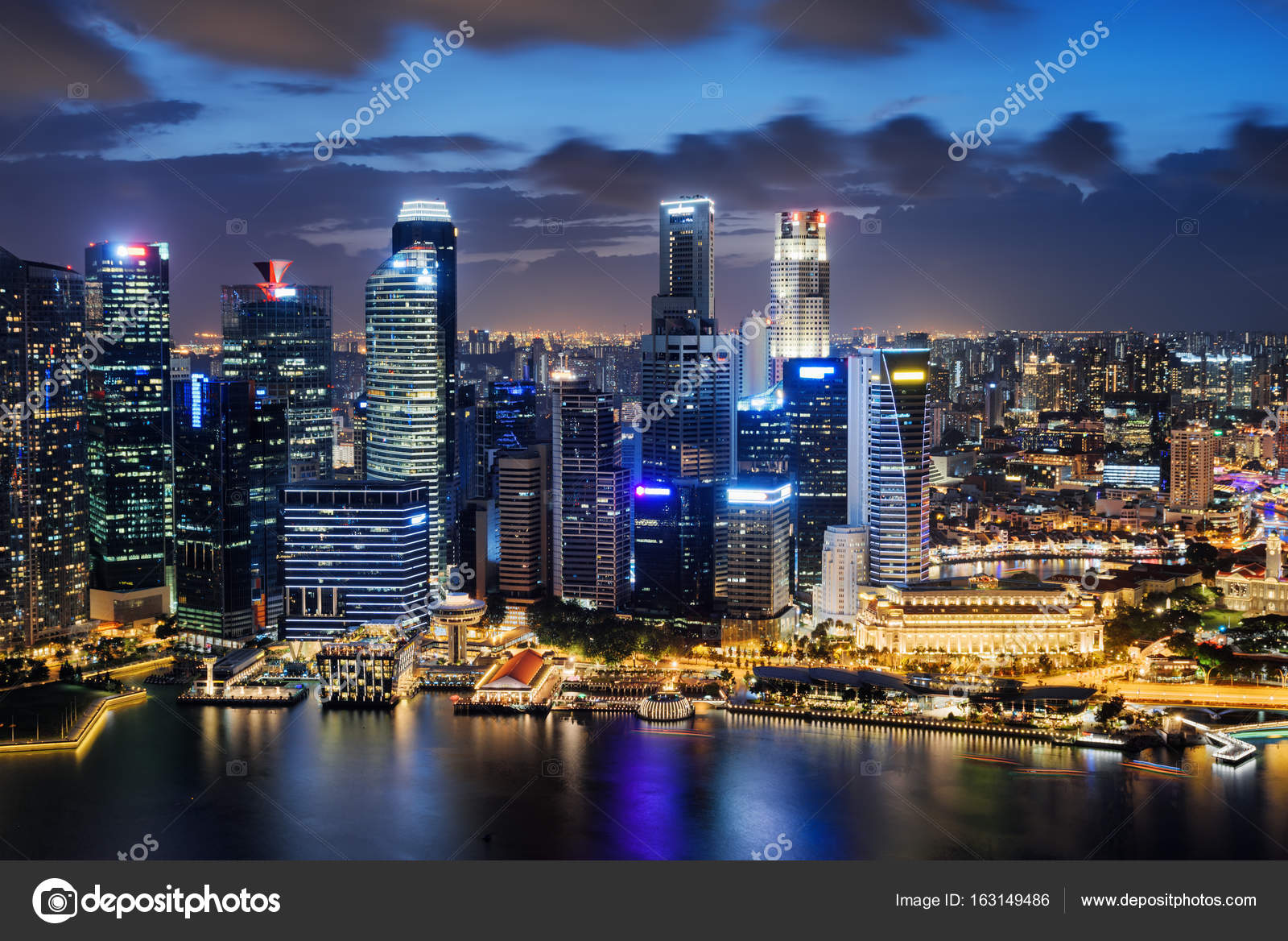 Scenic Night View Of Skyscrapers At Downtown Of Singapore Stock Photo By C Efired