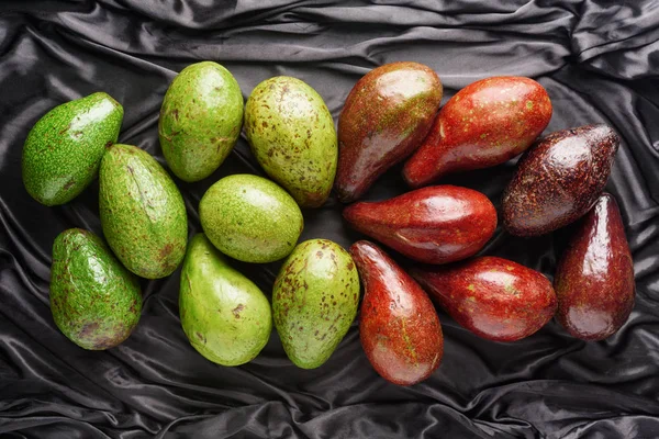 Colorati avocado freschi maturi su sfondo scuro. Ecofoo sano — Foto Stock