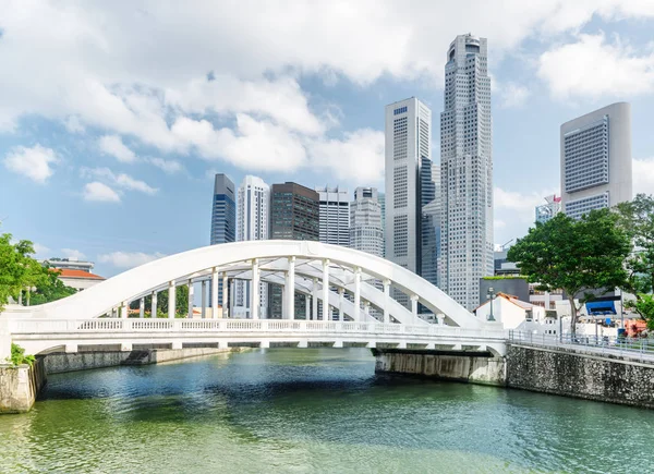 Schöne Aussicht auf die weiße Brücke über den Singapore-Fluss — Stockfoto