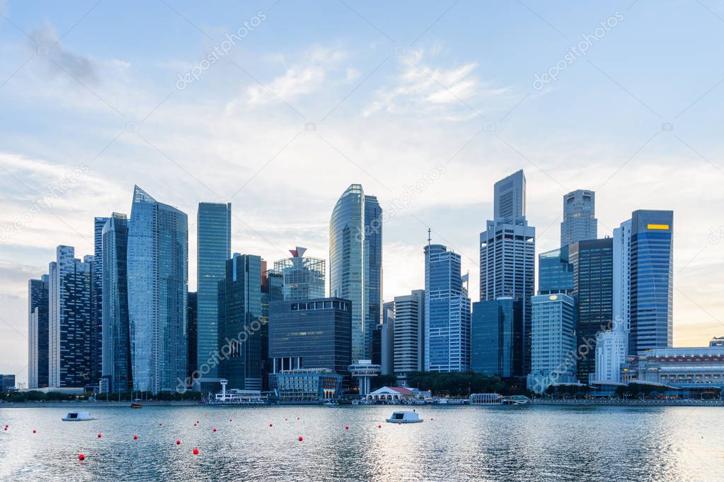Scenic Singapore skyline. View of downtown with skyscrapers