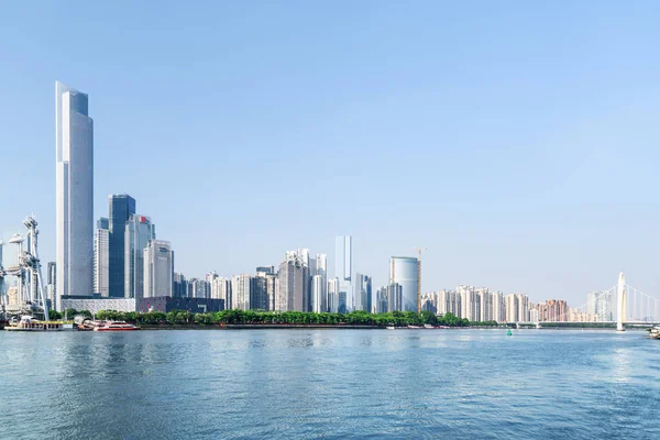 Guangzhou skyline, China. The Pearl River and modern buildings