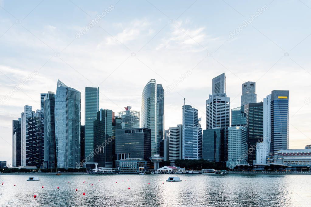 Beautiful Singapore skyline. View of downtown with skyscrapers