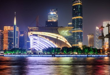 Guangzhou, Çin modern binaların güzel gece görünümü