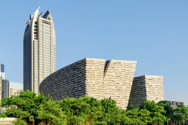 Guangzhou Kütüphane, Çin'in doğal görünümü. Şaşırtıcı cityscape
