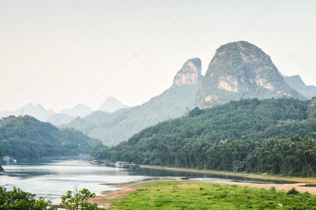 The Li River among green woods and karst mountains, China