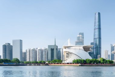 Pearl River ve modern binalar, Guangzhou doğal görünümünü