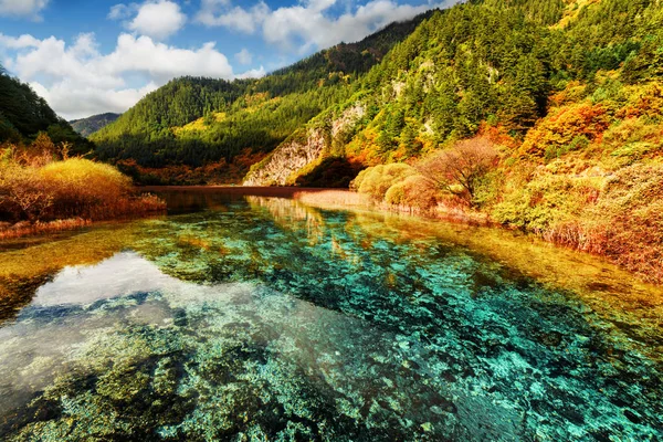 Beautiful azure crystal clear water of river among mountains — Stock Photo, Image