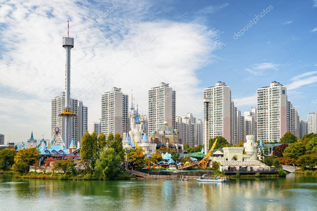 Scenic park and residential high-rise buildings in Seoul