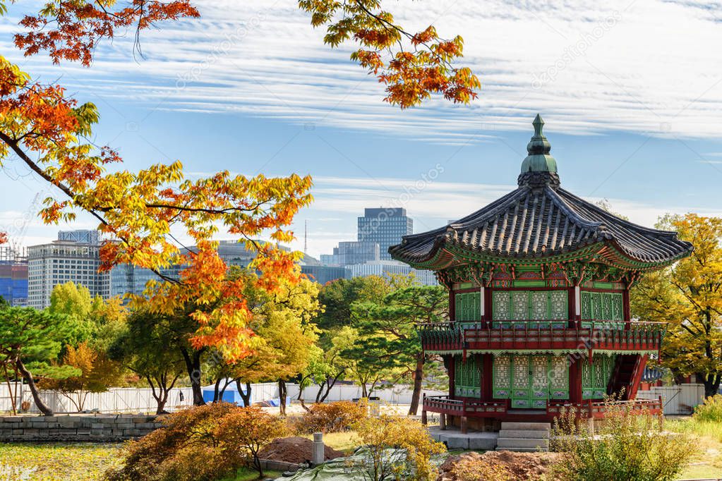 Scenic autumn view of Hyangwonjeong Pavilion, Seoul, South Korea