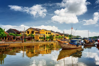 Ahşap tekneler Prş Bon nehir, Hoi bir (Hoian), Vietnam