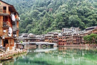 Harika manzarasını Phoenix antik kenti (Fenghuang), Çin