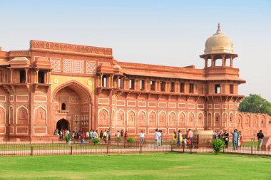Jahangiri Mahal 'in harika manzarası, Agra Kalesi, Hindistan