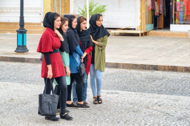İranlı bir grup genç kadın resim için poz veriyor, Yazd.