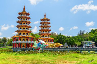 Ejder ve Kaplan Pagoda 'nın ana görüntüsü, Kaohsiung, Tayvan