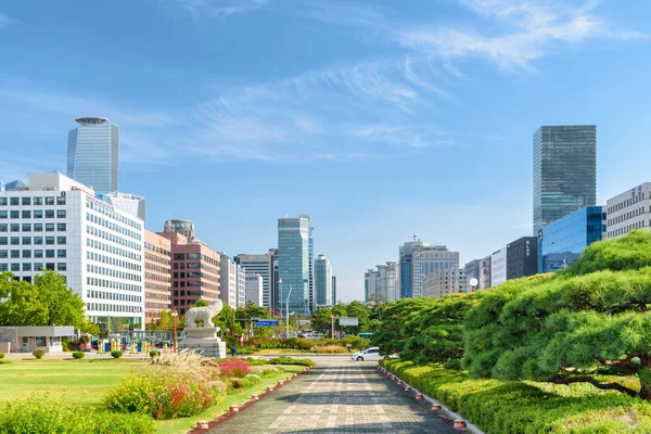 Csodálatos városkép Yeouido-ban (Yeoui Island), Szöul, Dél-Korea — Stock Fotó