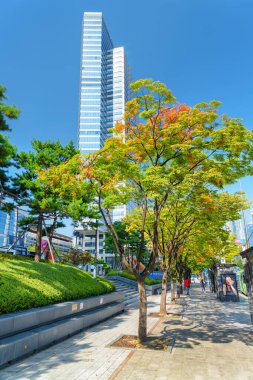 Seoul, South Korea - October 14, 2017: Amazing autumn view of Yeongdong-daero Street at Gangnam District. Awesome fall cityscape. Seoul is a popular tourist destination of Asia.