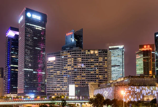 Xangai China Outubro 2015 Vista Noturna Colorida Edifícios Escritórios Distrito — Fotografia de Stock