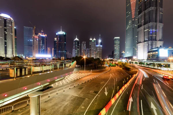 Xangai China Outubro 2015 Incrível Vista Noturna Century Avenue Arranha — Fotografia de Stock