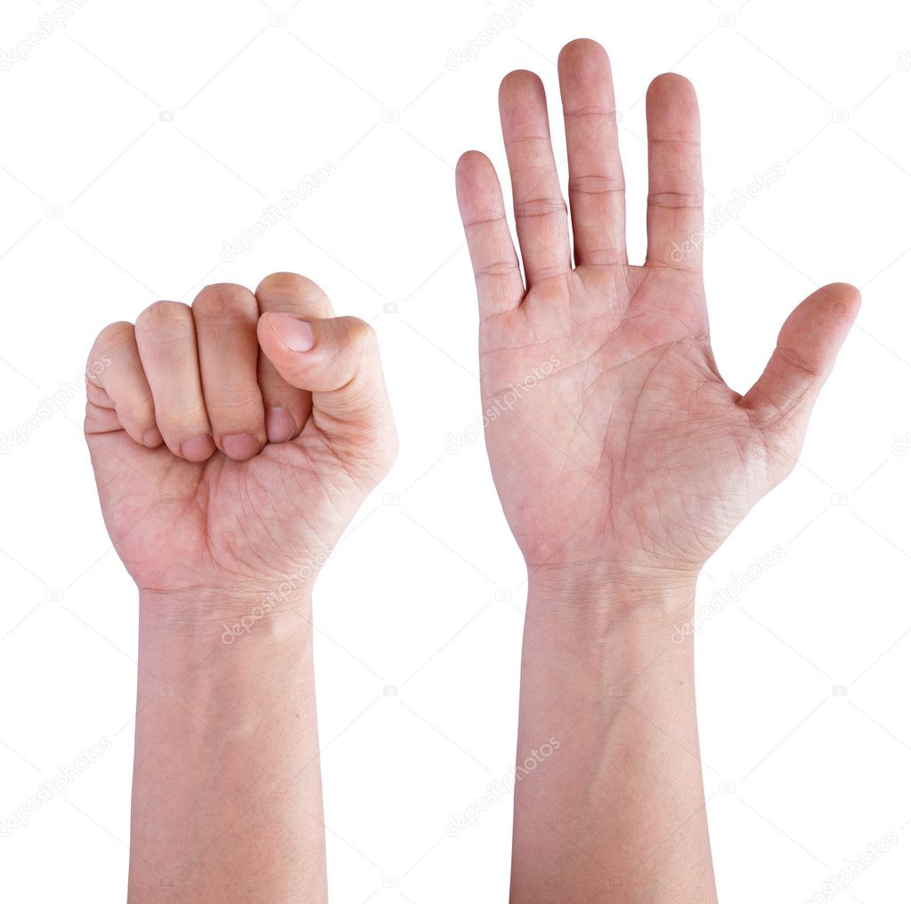 Collage of man hands isolated on white backgrounds