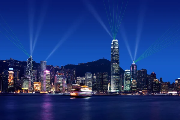 Symfonie van lichten op Victoria Harbor, Hong kong Stockfoto