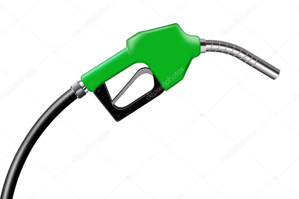 3D illustration green fuel nozzle on a white background
