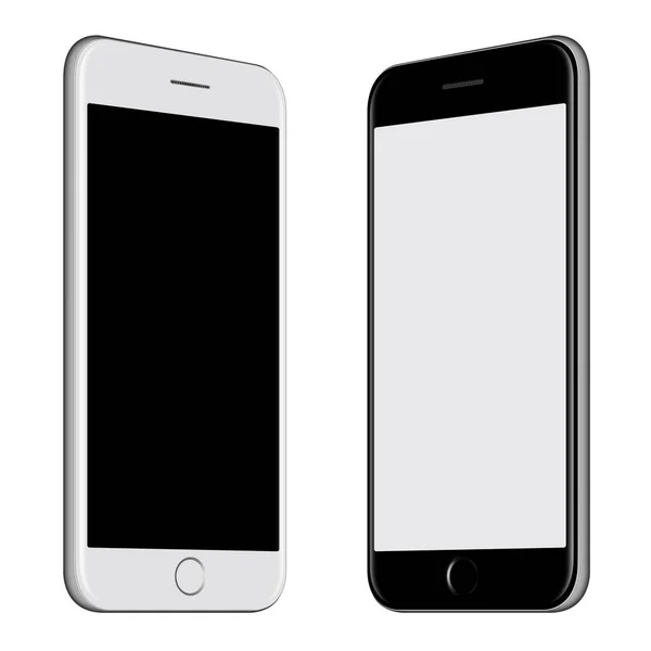 Білий смартфон і чорний смартфон макет з порожнім екраном — стокове фото