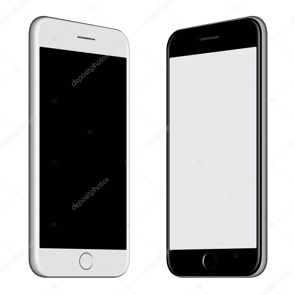 White smartphone and Black smartphone mockup with blank screen