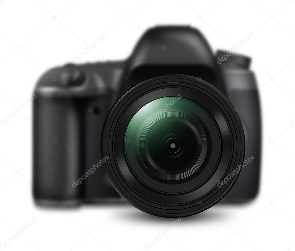 Professional DSLR camera isolated on white background