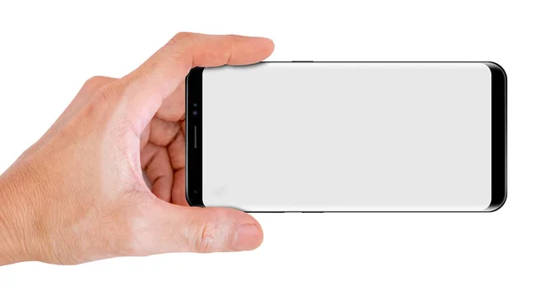 Ręką przytrzymaj smartfon dla przyciąganie Zdjęcia — Zdjęcie stockowe