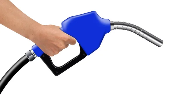 Boquilla de mano de combustible azul sobre fondo blanco — Foto de Stock