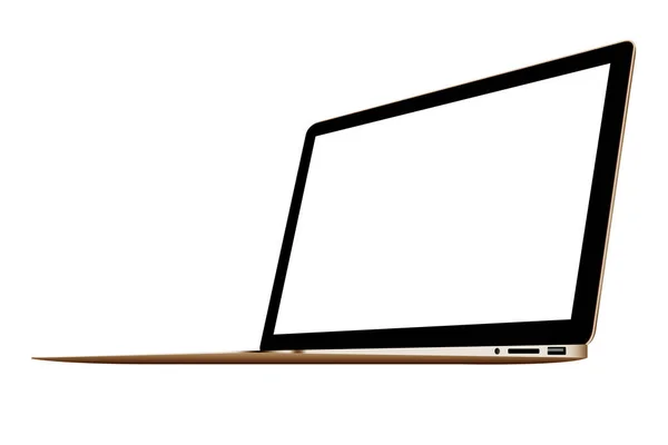 3d Illustration Gold schlanken Laptop isoliert auf weißem Hintergrund — Stockfoto
