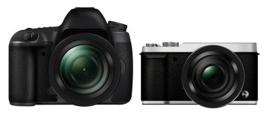 3D çizim Dslr fotoğraf makinesi vs aynasızlar kamera izole