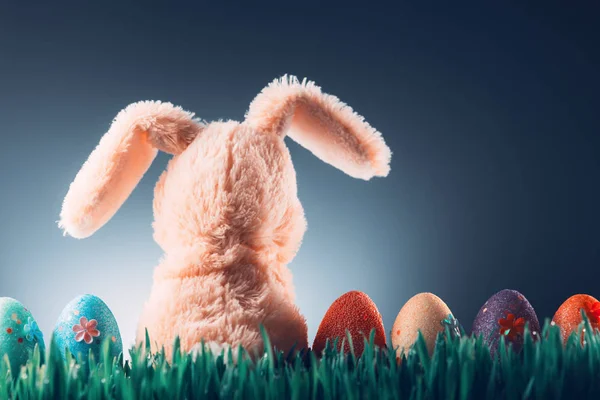 Concepto de fondo de Pascua con juguete de conejo — Foto de Stock