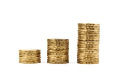 İzole üzerinde beyaz grafik altın paralar