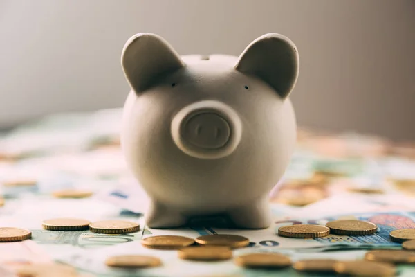 Piggy moneybox met euro contant geld — Stockfoto