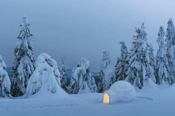 Sneeuw iglo licht van binnenuit — Stockfoto
